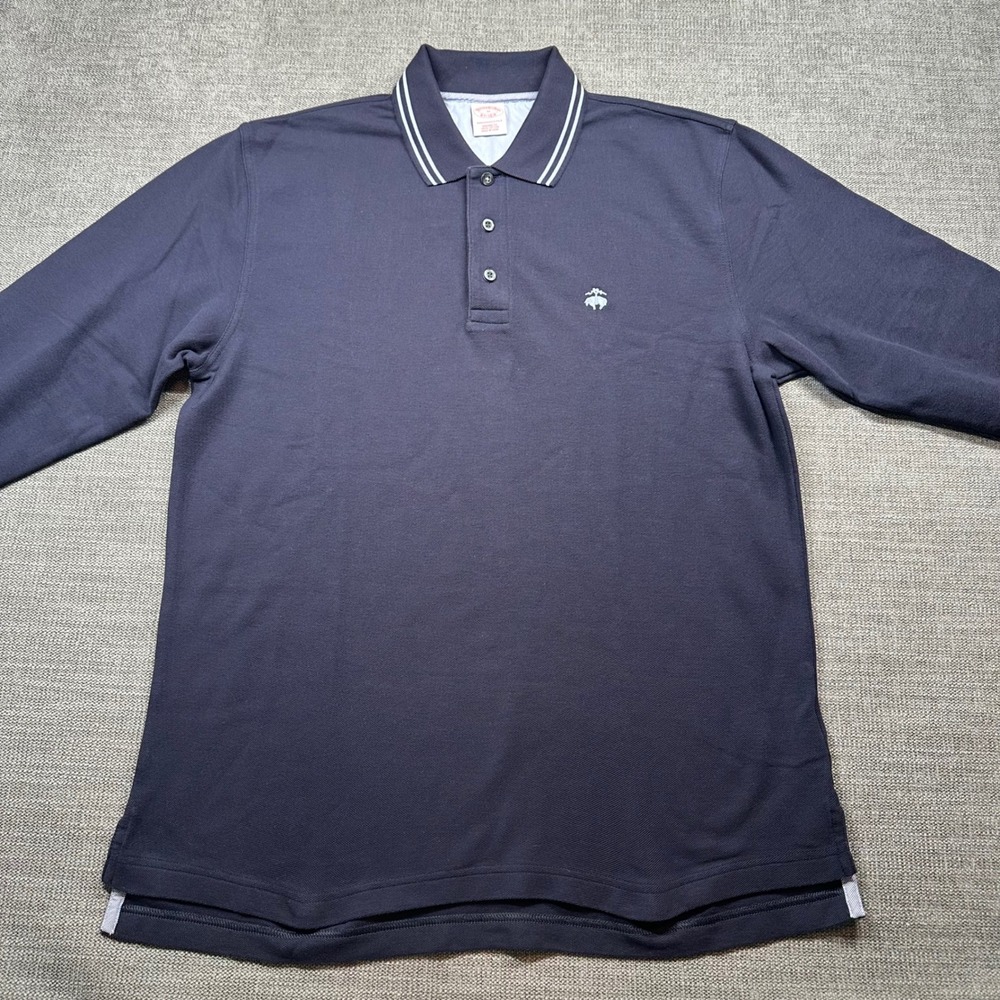 Brooks Brothers Performance Polo Mens Medium Navy Blue ‎ Long Sleeve Cotton